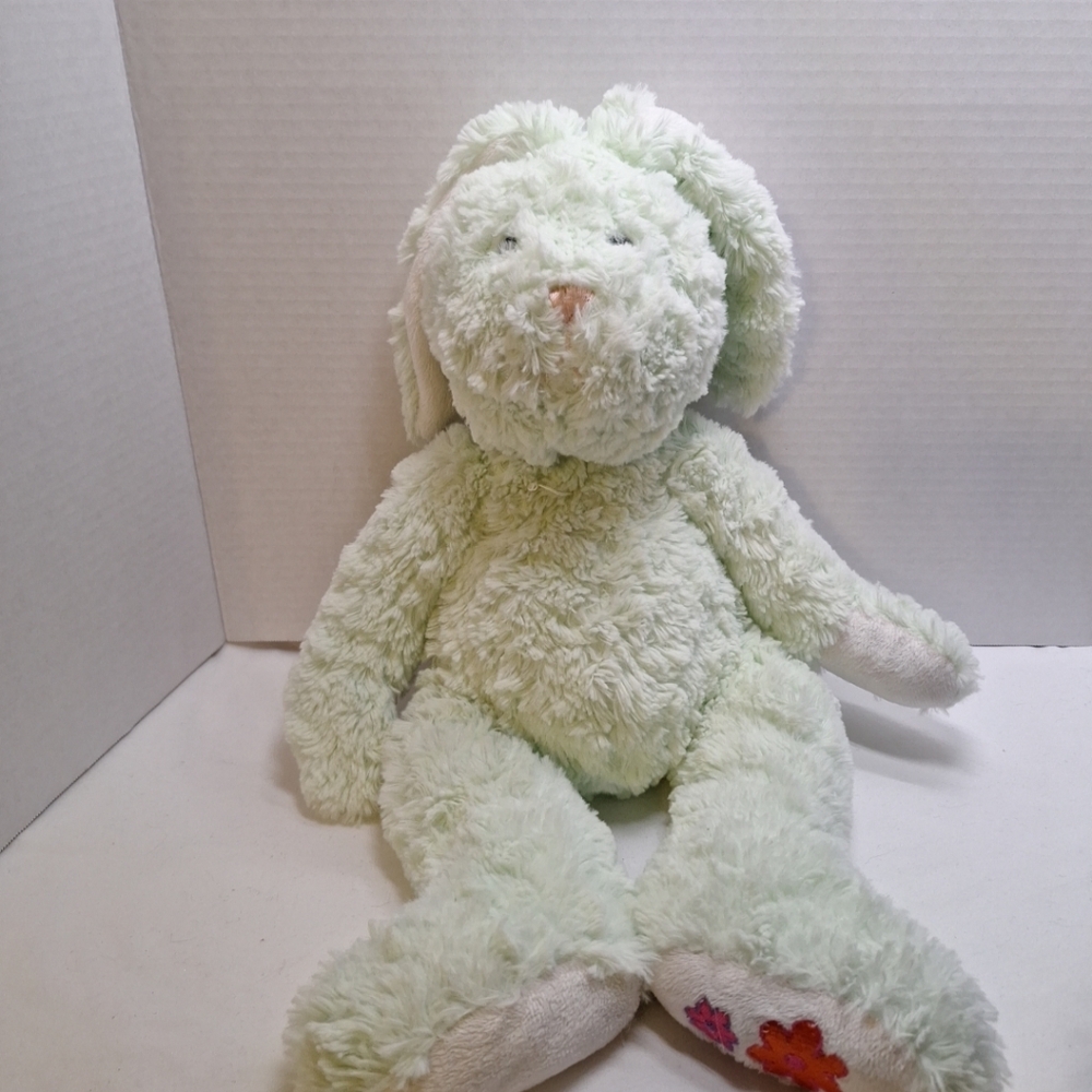 SKM Enterprises Mint Green Bunny Rabbit Plush 17" Embroidered Flowers Floppy